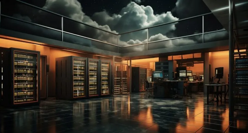 Server Room With Stormy Clouds