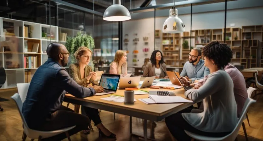 Creative Team Brainstorming Session At A Digital Marketing Agency