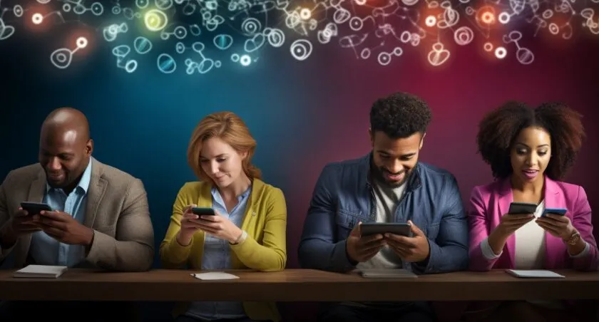 Diverse Group Of People Using Smartphones For Internet Access