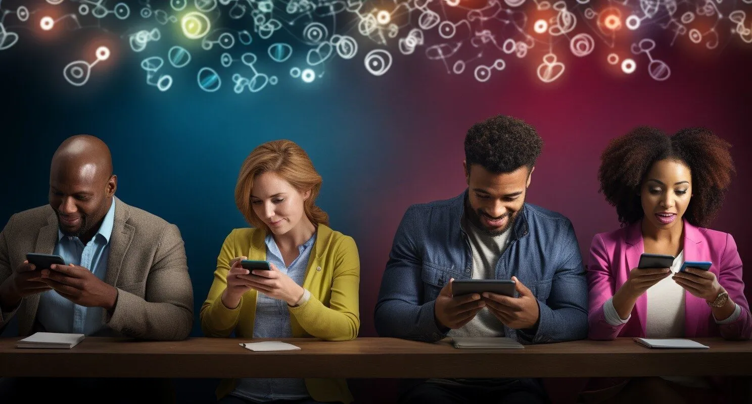 Diverse Group Of People Using Smartphones For Internet Access