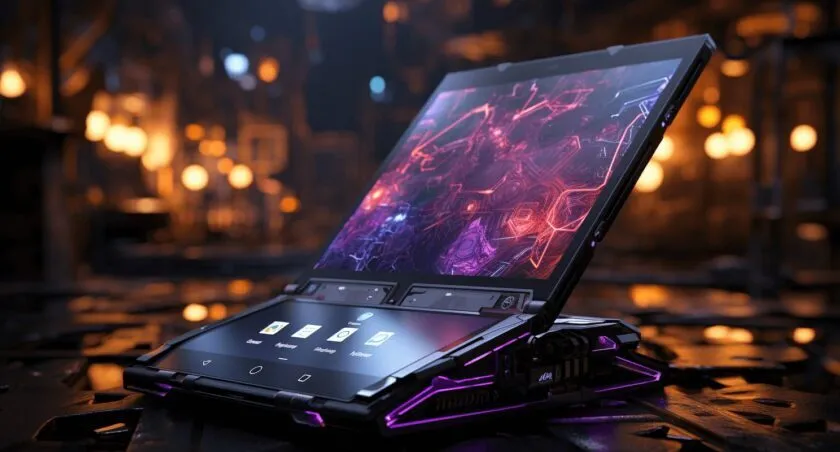 Foldable Smartphone In A Futuristic Setting