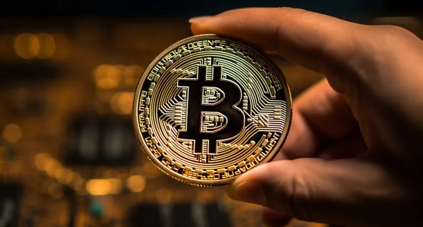 Hand Holding A Bitcoin Casino Chip