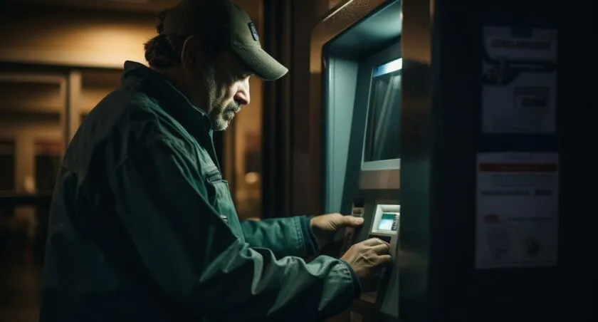 Bitcoin ATM Operator Maintaining The Machine