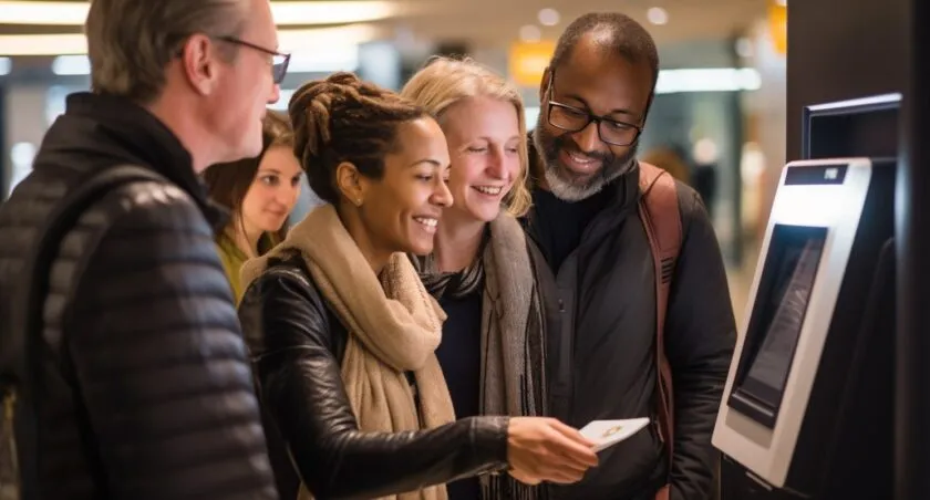 Diverse Group Of People Using A Bitcoin ATM