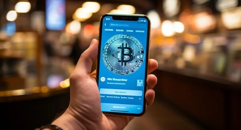 Bitcoin Transaction On A Smartphone Screen