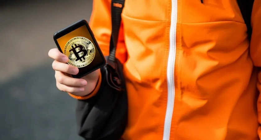 Teenager With Bitcoin Wallet On A Smartphone
