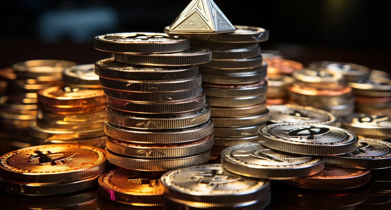 Ethereum Coin Stack On Banknotes