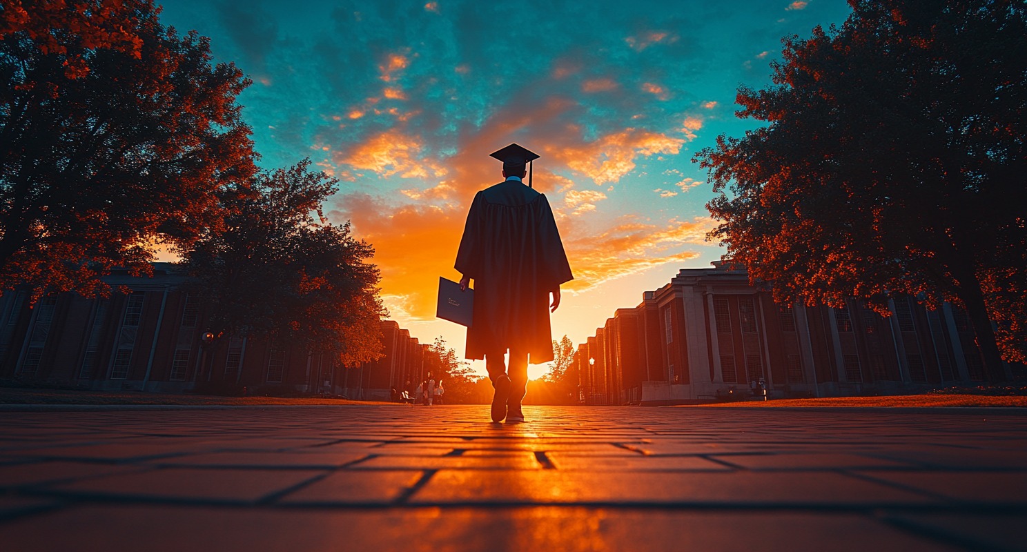 Student Reflecting On Graduation Day With A Diploma