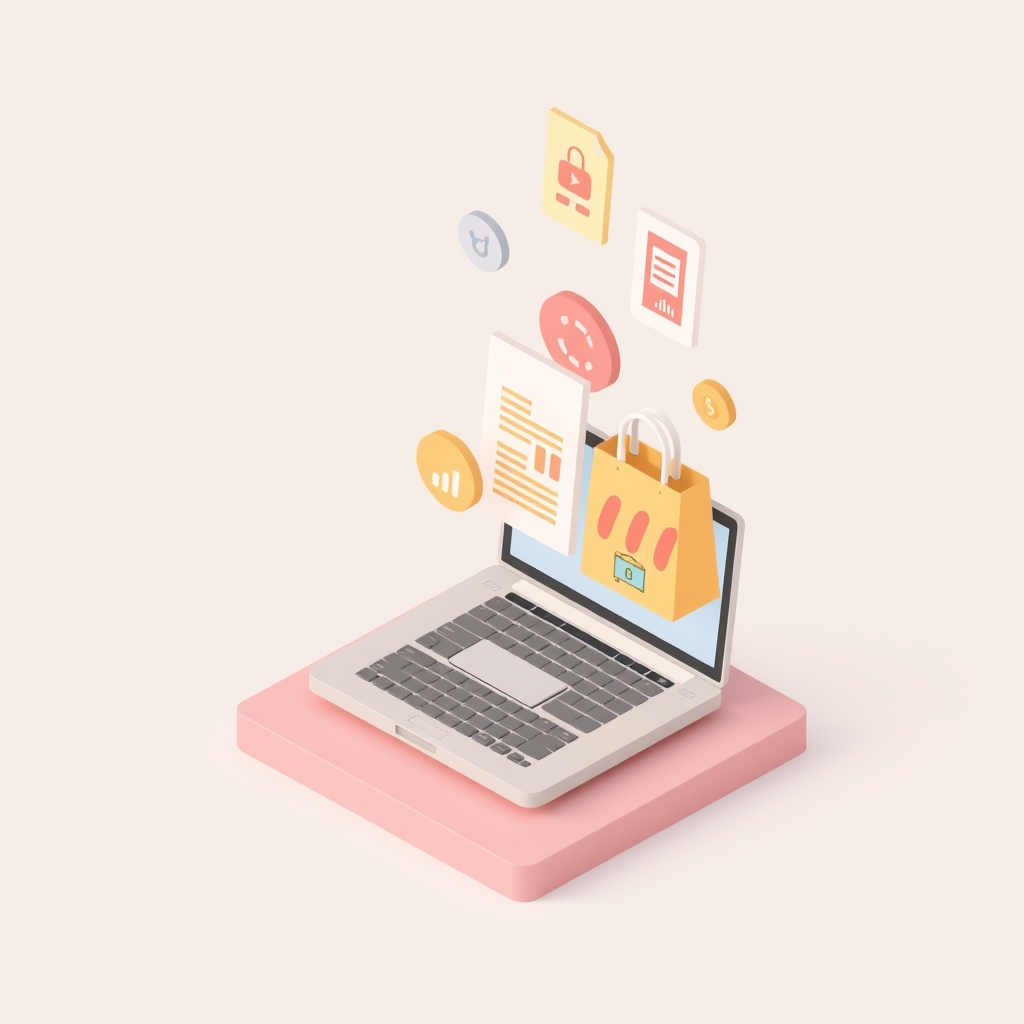 Isometric illustration of low-cost online business models