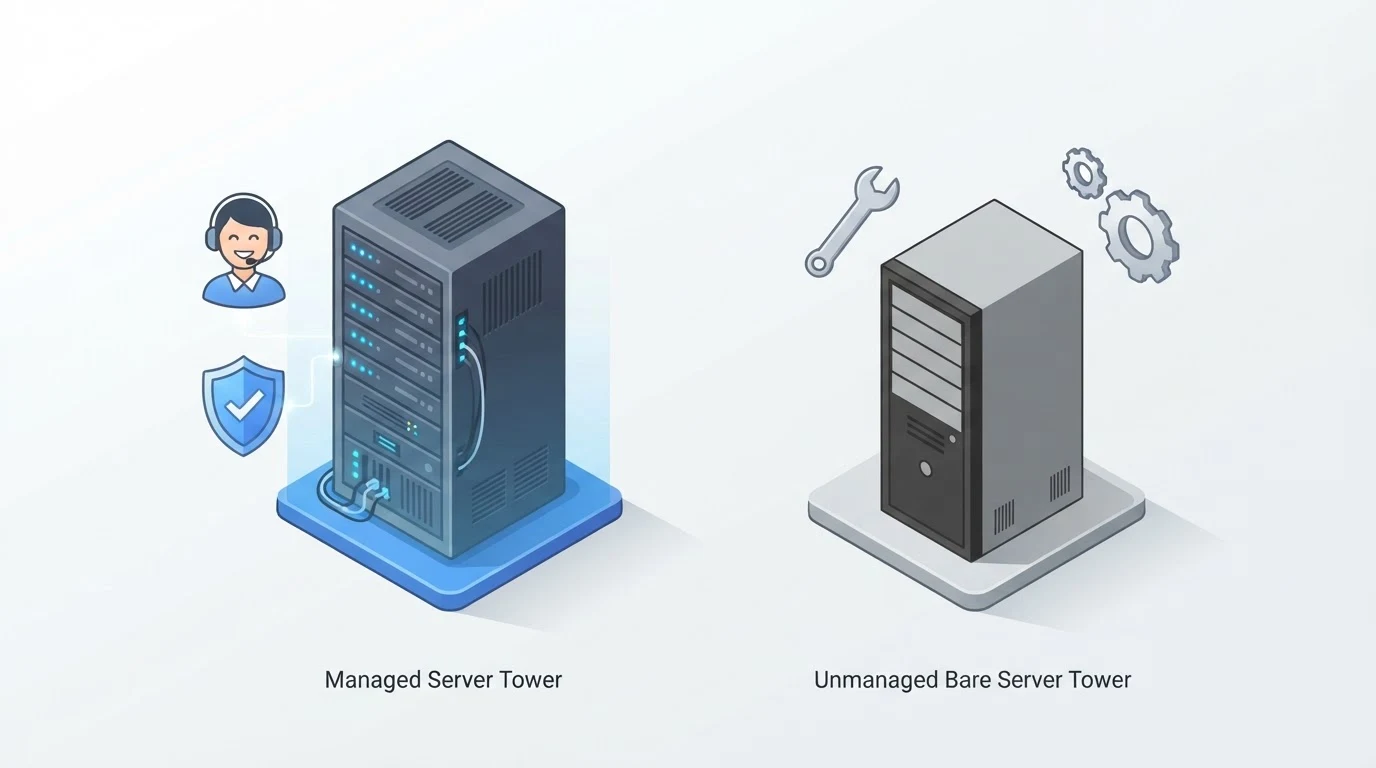 Managed cloud hosting server with support technician versus a bare unmanaged server