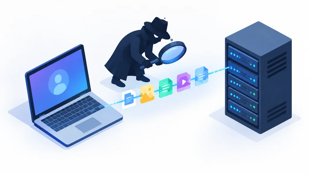isometric illustration of an attacker intercepting an unencrypted FTP connection