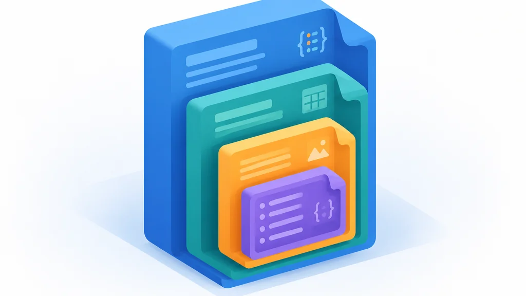 Isometric illustration of nested data document blocks representing flexible JSONB storage
