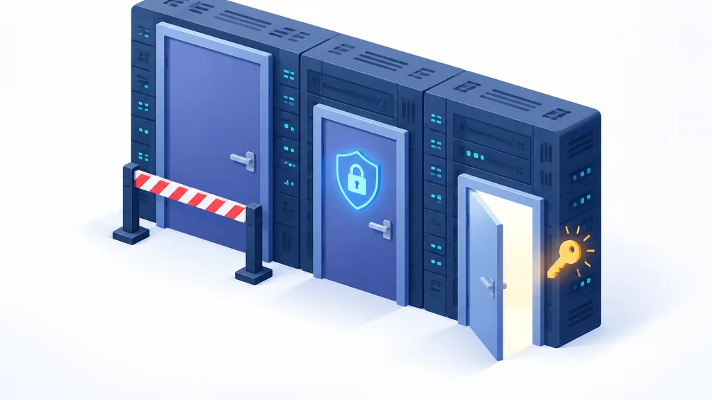 isometric illustration of three smtp port doors showing encryption and security differences